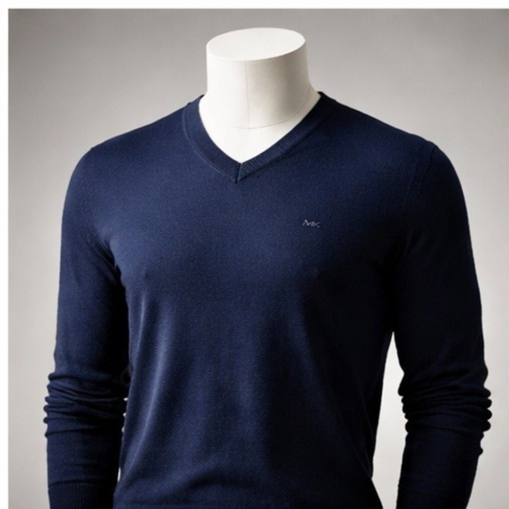 Michael Kors Mens‎ XXL Navy Blue V-Neck Cotton Sweater 2XL Dark Academia